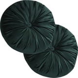 DFANCE Runde Kürbis Kissen 2 Stück,38cm Samt Plissen Werfen Kissen,Samt Bodenkissen Tatami,Handgefertigt,für Zuhause Sofa Stuhl Couch Bett Auto-Dekoration,Dark Green