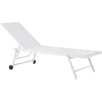 Beliani Sonnenliege Gartenliege mit Rollen Aluminium Textilbespannung Weiß Portofino