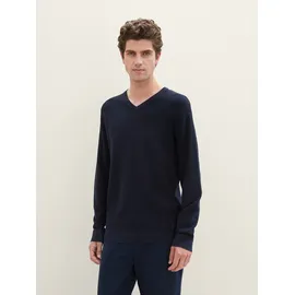 Tom Tailor Herren Strickpullover mit Struktur, blau, Uni, Gr. S