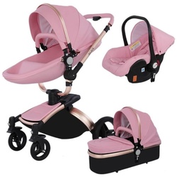 TPFLiving Luxus Kombi-Kinderwagen 3in1 Set - Modell 5 Kunstleder - Weiß