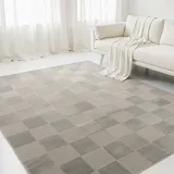Interiyou Teppich Wohnzimmer Cannes - 160x230 cm Grau - Für Schlafzimmer, Esszimmer, Kinderzimmer - Kurzflorteppich skandinavisches Boho Muster - Hoch-Tief Effekt - Flach mit Geometrischem Muster