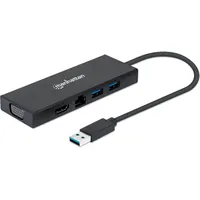 Manhattan USB-A Dock/Hub, Ports (x5): Ethernet, HDMI, USB-A (x2)