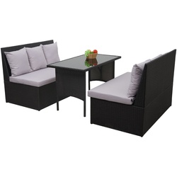 Poly-Rattan Garnitur MCW-G16, Garten-/Lounge-Set Sitzgruppe, Gastronomie 2x2er Sofa Tisch ~ schwarz, Kissen hellgrau
