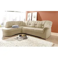 Ecksofa DOMO COLLECTION "Papenburg, zeitlose Rückensteppung, elegante Armlehne, L-Form", beige (natur), B:241cm H:84cm T:178cm, Kunstleder SOFTLUX, Luxus-Microfaser (100% Polyester), Struktur ( 90% Polyester, 10% Polyacryl), Microfaser PRIMABELLE (100% Polyester), Sofas, mit Ottomane, wahlweise mit Bettfunktion