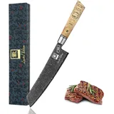 Zayiko Limited Edition Damastmesser Kiritsuke Black Meteor, 20 cm Klinge gefertigt aus 67 Lagen Damaststahl mit edler Titanium-Beschichtung und Ahornholzgriff, Profi Küchenmesser