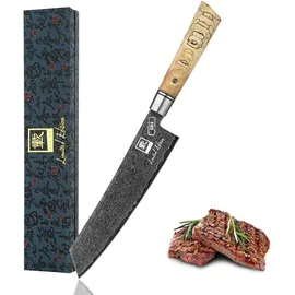 Zayiko Limited Edition Damastmesser Kiritsuke Black Meteor, 20 cm Klinge gefertigt aus 67 Lagen Damaststahl mit edler Titanium-Beschichtung und Ahornholzgriff, Profi Küchenmesser