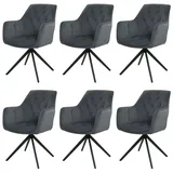 Mendler 6er-Set Esszimmerstuhl HWC-L80, Küchenstuhl Polsterstuhl Stuhl mit Armlehne, drehbar, Metall Stoff/Textil ~ anthrazit
