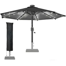 Sonnenschirm | Rund | Ø 300 cm | Schwarz | LED | +Hülle | Terrassenschirm, Marktschirm, Gartenschirm
