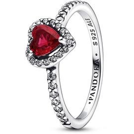 PANDORA Ausgeprägtes Rotes Herz Ring aus Sterlingsilber mit Zirkonia in der Farbe Silber-Rot, PANDORA Timeless Collection, Gr.58, 198421C02-58