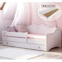 Kids Collective Mädchenbett Kinderbett Jugendbett 80x160 mit Matratze Rausfallschutz & Schublade | Prinzessin Kinder Sofa Couch Bett umbaubar weiß rosa - Weiß