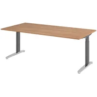 Bümö Schreibtisch Nussbaum, Graphit, Nachbildung,Nussbaum, Rechteckig, 200x74x100 cm, FSC