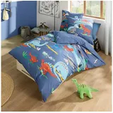 KAEPPEL Biber Bettwäsche Dinosaurus blau 100x135 cm + 40x60 cm - blau