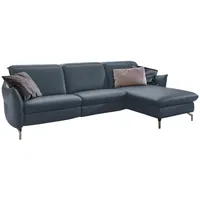Livetastic Ecksofa, Blau, Grau, Leder, Echtleder, Nappaleder, 4-Sitzer, Ottomane rechts, L-Form, 263x179 cm, Made in EU, Hocker erhältlich, Armteil links, rechts, Wohnzimmer, Sofas & Couches, Wohnlandschaften, Ecksofas