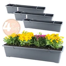 GarPet 4x Blumenkasten mit Wasserspeicher Blumenkasten Fensterbank Pflanzkasten Outdoor Gießschacht 80 cm Anthrazit