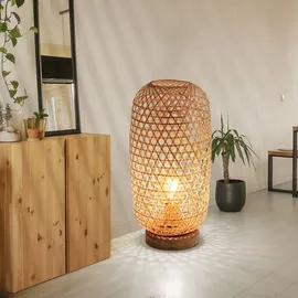 GLOBO Tischleuchte Bambusgeflecht Tischlampe Bambus Beistellleuchte Boho Wohnzimmer, natur, 1x E27 Fassung, Dxh 22x46 cm