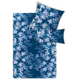 Estella Bettwäsche Mako Satin Katalina 155x220+Kissen 80x80 40x80 Floral indigo, Baumwolle, 3 teilig, mako satin bettwäsche 155x220 sale warm baumwolle bettwäsche 155x220 blau