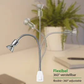 ledscom.de Steckdosenlampe LESCH Leselampe Schwanenhals, Schalter, Chrom inkl. GU10 LED Lampe 6,74W 630lm 100° weiß