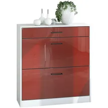Vladon Today 155,5 x 95 x 28 cm weiß matt/Bordeaux Hochglanz mit 4 Klappen, 2 Schubladen und 3 offenen Fächern