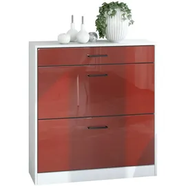 Vladon Today 155,5 x 95 x 28 cm weiß matt/Bordeaux Hochglanz mit 4 Klappen, 2 Schubladen und 3 offenen Fächern