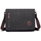 KONO Leinwand Laptop Messenger Taschen 13,5 Zoll Canvas Satchel Messenger Schultertasche Umhängetaschen für Herren Arbeits-Laptoptasche (Schwarz)