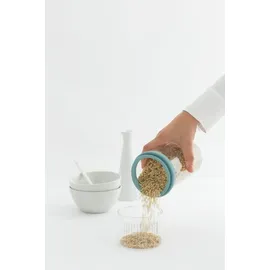Brabantia 290244 Vorratsglas mit Messbecher, 1 L, Glas, Mint, 10.4 x 10.4 x 23 cm - Transparent