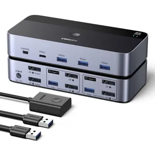 UGREEN Displayport KVM Switch 2 PC 2 Monitore 8K60Hz KVM Umschalter mit 4 USB 3.0 Ports Tastatur und Desktop-Controller Umschaltung Kompatibel mit Windows/Linux/MacOS usw.