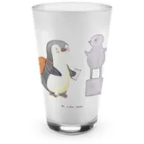 Mr. & Mrs. Panda Glas Pinguin Museum besuchen - Transparent - Geschenk, Latte Macchiato, Gl, Premium Glas, Edles Matt-Design