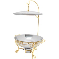 6L Chafing Dish Rund, 43cm Edelstahl Speisewärmer, Warmhaltebehälter, Deckel kann aufgehängt Werden, für Catering Buffet und Party (Gold)