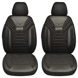 BREMER SITZBEZÜGE Maß Auto Schonbezüge kompatibel mit VW T5 Transporter Fahrer & Beifahrer Set ab 2003-2015 / Auto Schonbezug Velour Kunstleder Set 2er Pack in Schwarz (PS803)