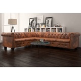 BaraSh Chesterfield Ecksofa 6-Sitzer Kunstleder Braun Schlafsessel Mit Bettfunktion Schlafsofa Klein