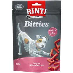 RINTI Extra Bitties 100 Gramm Hundesnack Sparpaket 12 x 100 Gramm Huhn, Karotte & Spinat