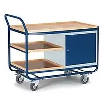 rollcart transportsysteme Montagewagen mit 3 Etagen und Stahlschrank, mit Feststeller