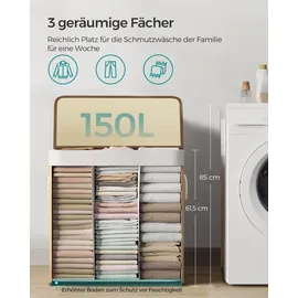 Songmics Wäschekorb 3 Sortierfächern 40 cm x 60 cm x 61,5 cm Holzfarbe 150,