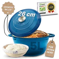 Ottia Gusseisen Topf brot backen [inkl. Gärkorb] - Emaille Topf 26cm - Dutch Oven, Brotbackform, Brotbacktopf, Schmortopf Bräter mit Deckel, Bratentopf - auch für Induktion | Händler aus Hamburg