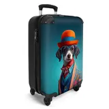 NoBoringSuitcases.com© Hartschalen-Trolley Hund - Jacke - Blumen - Porträt - Blau 55x35x20cm, 4 Rollen, Kinder Koffer Klein, Trolley Handgepäck bunt 35 cm x 55 cm x 20 cm