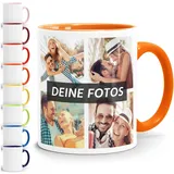 SpecialMe® Tasse personalisiert Fotocollage Fototasse mit bis zu 5 Fotos persönliches Geschenk Kaffeetasse mit Bild selbst gestalten weiss-innen-orange standard