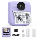 CalineGam Kinderkamera Sofortbildkamera, 48MP Sofortbildkamera Kinder mit 32GB Karte & Druckpapier, 1080P Digitalkamera Kinder, Geschenke für Jungen und Mädchen 3-12 Jahre (Lila)