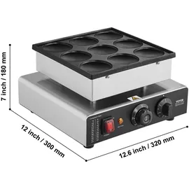 Vevor Mini-Pfannkuchenmaker kommerzielle Dutch mini Pfannkuchen Maschine, 9 Stk., 76 mm Durchmesser, Dorayaki-Backmaschine, 850 W, Temperatur- und ... - Silber