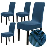 Chickwin Stuhlhussen 4er Set, Samt Dehnbarer Stuhlbezug, Waschbarer Hohen Zurück Stuhlhussen Slipcover Für Esszimmer, Hotel, Küche, Bankett, Partys,Abnehmbaren Stuhl Schutz -Königsblau