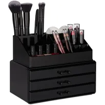 Relaxdays Make Up Organizer mit 3 Schubladen Schwarz