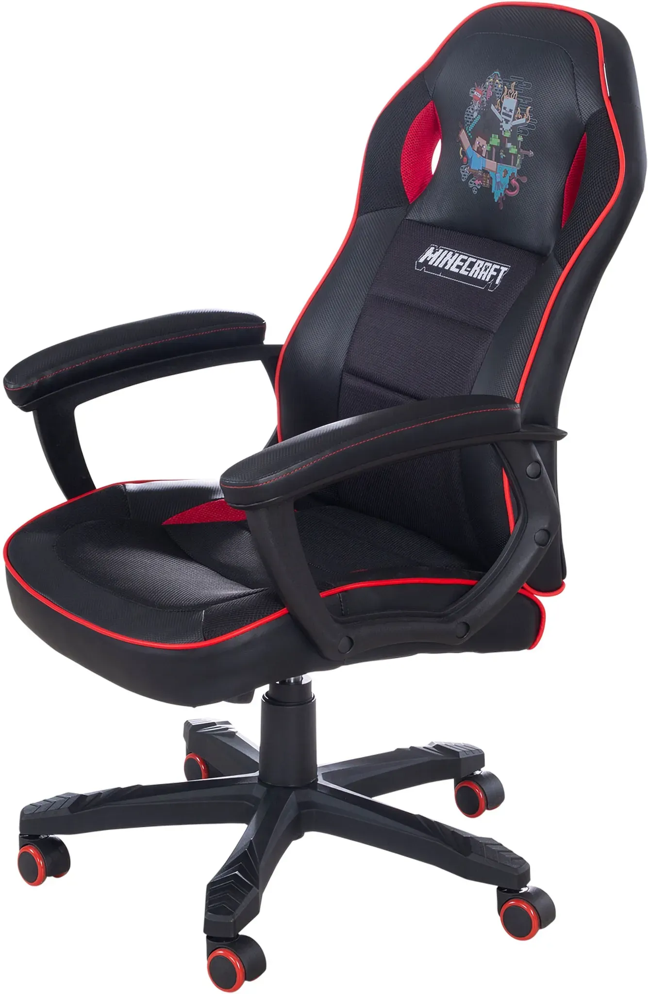 Gaming-Stuhl PHOENIX, schwarz, schwarz, B:62cm H:108,5cm T:66,5cm, Kunststoff, Metall, Polyester, Stühle, Gaming-Stuhl, rote Absetzungen, Racing Chair
