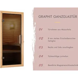 Karibu Sauna Rodin mit Fronteinstieg 68 mm-Ohne Ofen-ohne Dachkranz-Ganzglastür in Graphit-Optik