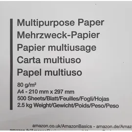 Amazon Basics Druckerpapier, DIN A4, 80 g/m2, 2500 Stück, 5 Packungen mit 500, Weiß