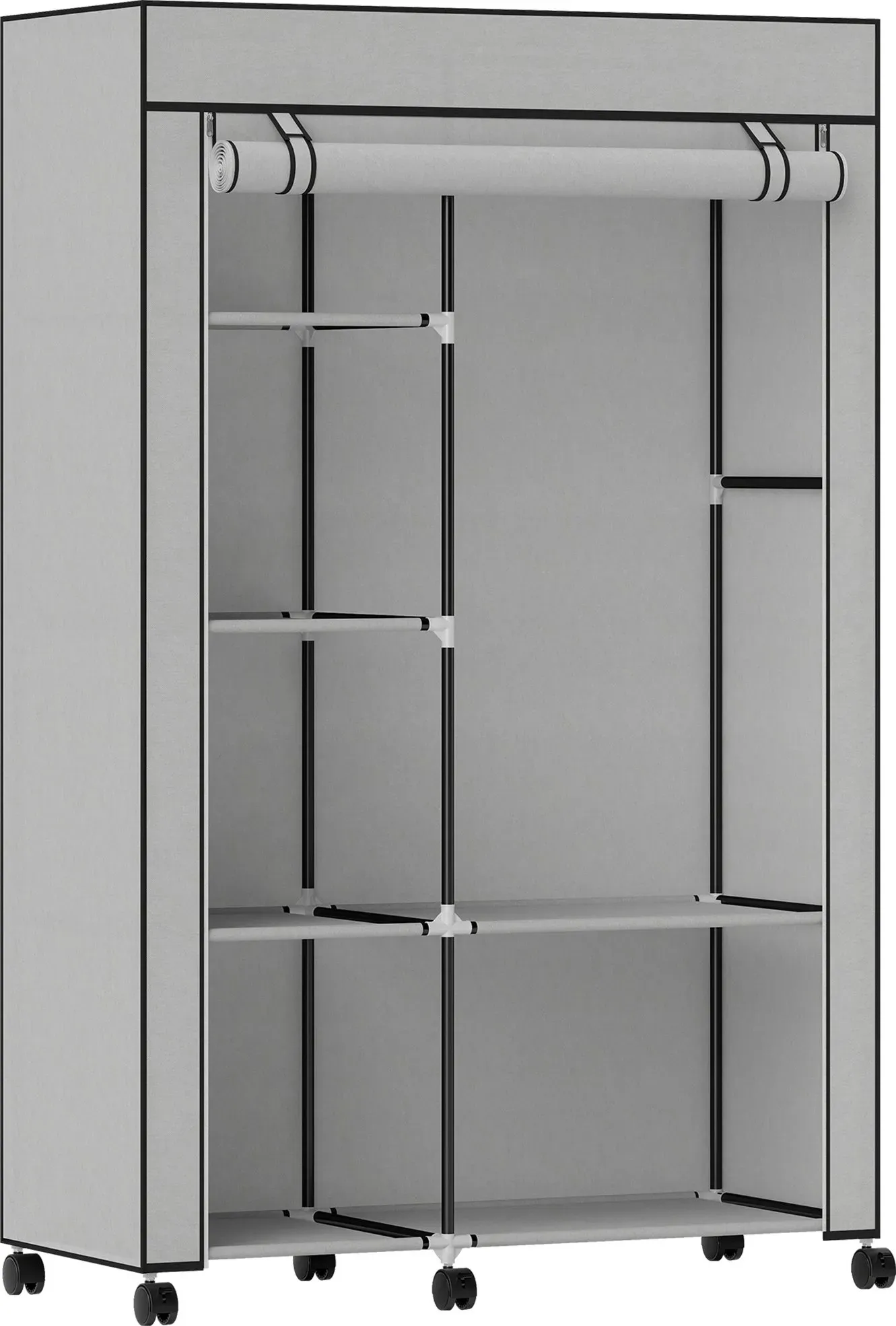 HOMCOM Stoffkleiderschrank mit Rollen, tragbarer Kleiderschrank mit Kleiderstange, 6 Regalen, Stahlrahmen, für Schlafzimmer oder Ankleidezimmer, 103 x 43 x 162,5 cm, Creme   Aosom
