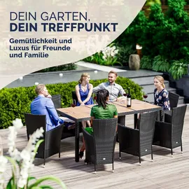 CASARIA CASARIA® Gartenmöbel Set Holz Polyrattan 8 Gartenstühle Stapelbar 190x90cm Esstisch Akazie Wetterfest Outdoor Terrasse Sitzgruppe Essgruppe Schwarz