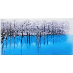 Ölgemälde Blauer See, 100% handgemaltes Wandbild Gemälde XL, 140x70cm