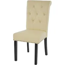 Mendler 2er-Set Esszimmerstuhl Chesterfield II, Stuhl Küchenstuhl, Nieten ~ Kunstleder, creme, dunkle Beine