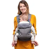 You+Me 4-in-1 Babytrage Neugeborene ab Geburt bis Kleinkind (3,6–14,5 kg) - Ergonomische, hüftfreundliche Baby Trage mit atmungsaktiven 3D-Mesh-Einsätzen, Baby Tragegurt mit 2-in-1-Lätzchen (Grau)