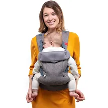 You+Me 4-in-1 Babytrage Neugeborene ab Geburt bis Kleinkind (3,6–14,5 kg) - Ergonomische, hüftfreundliche Baby Trage mit atmungsaktiven 3D-Mesh-Einsätzen, Baby Tragegurt mit 2-in-1-Lätzchen (Grau)