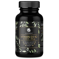 Luondu Vitamin D3 20.000 I.E + Vitamin K2 MK7 200 mcg Depot (180 Kapseln Vegan) Vitamin D3 K2 Kapseln hochdosiert I Ohne Zusätze, Hergestellt in DE